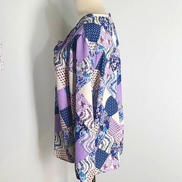 Pleione Multicolor Shades of Blue & Purple Patchwork Blouse, Size Large - Picture 4 of 8